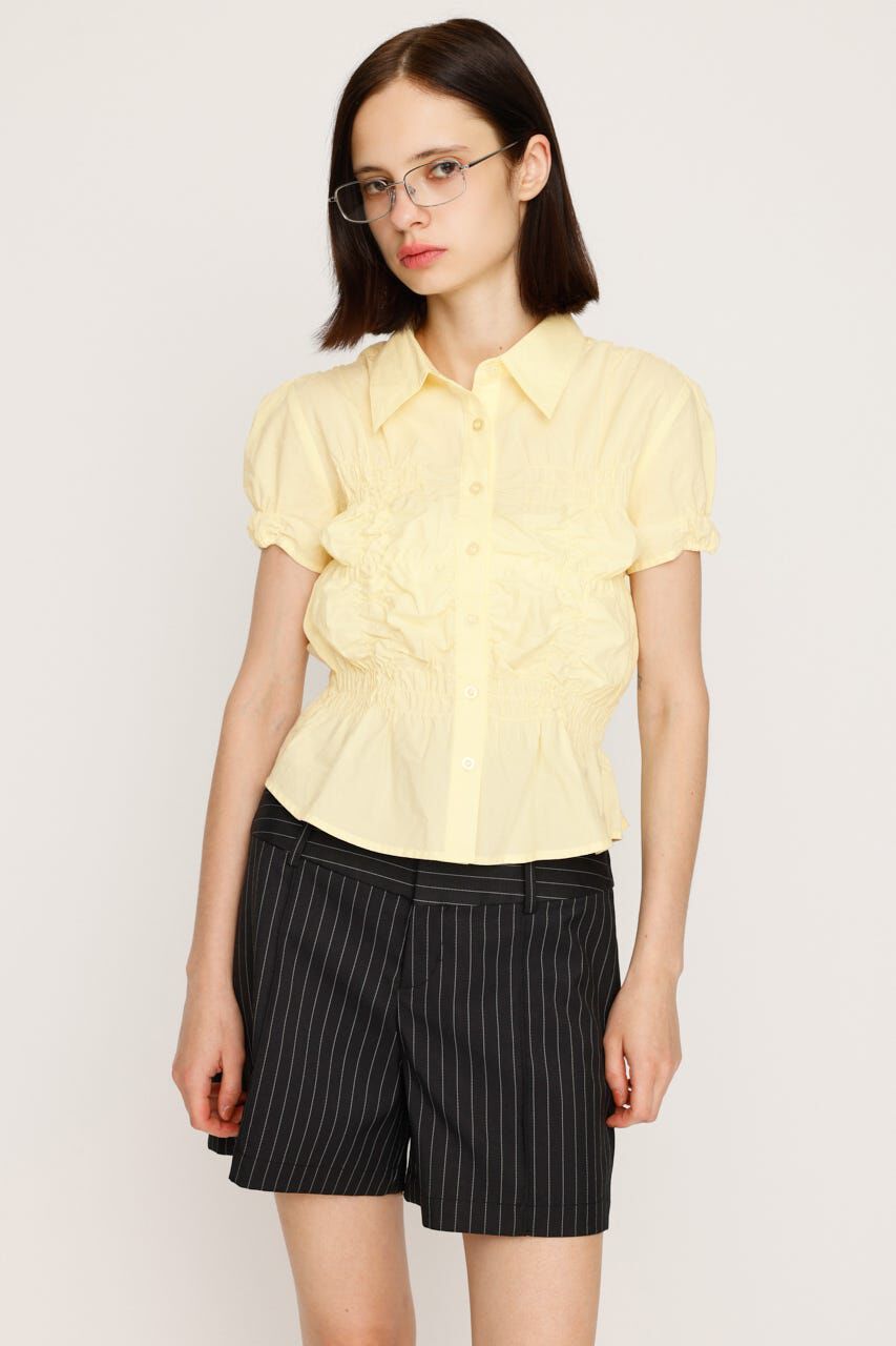 SLY「RANDOM SHIRRING S／SLEEVE トップス」|シャツ・ブラウス|L/YEL1