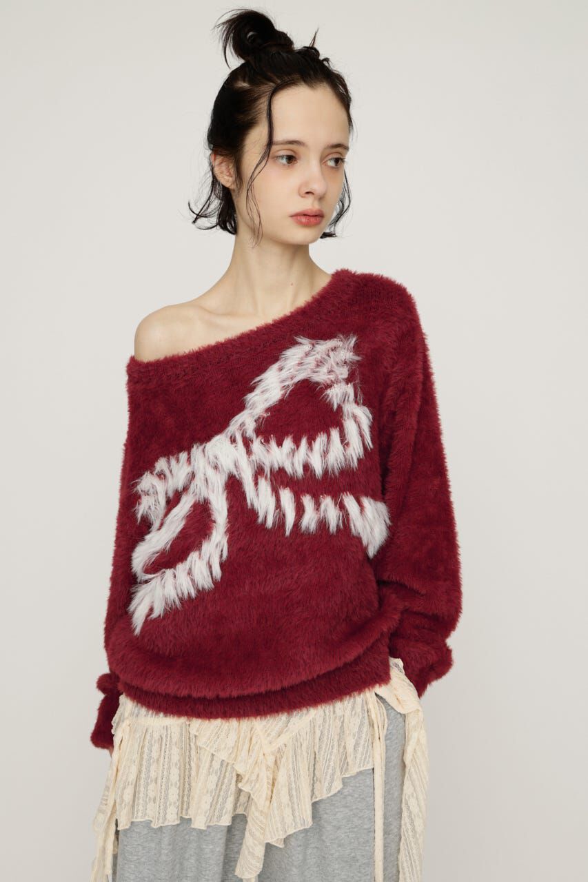 SLY「ONE SHOULDER RIBBON KNIT トップス」|ニット・セーター|RED