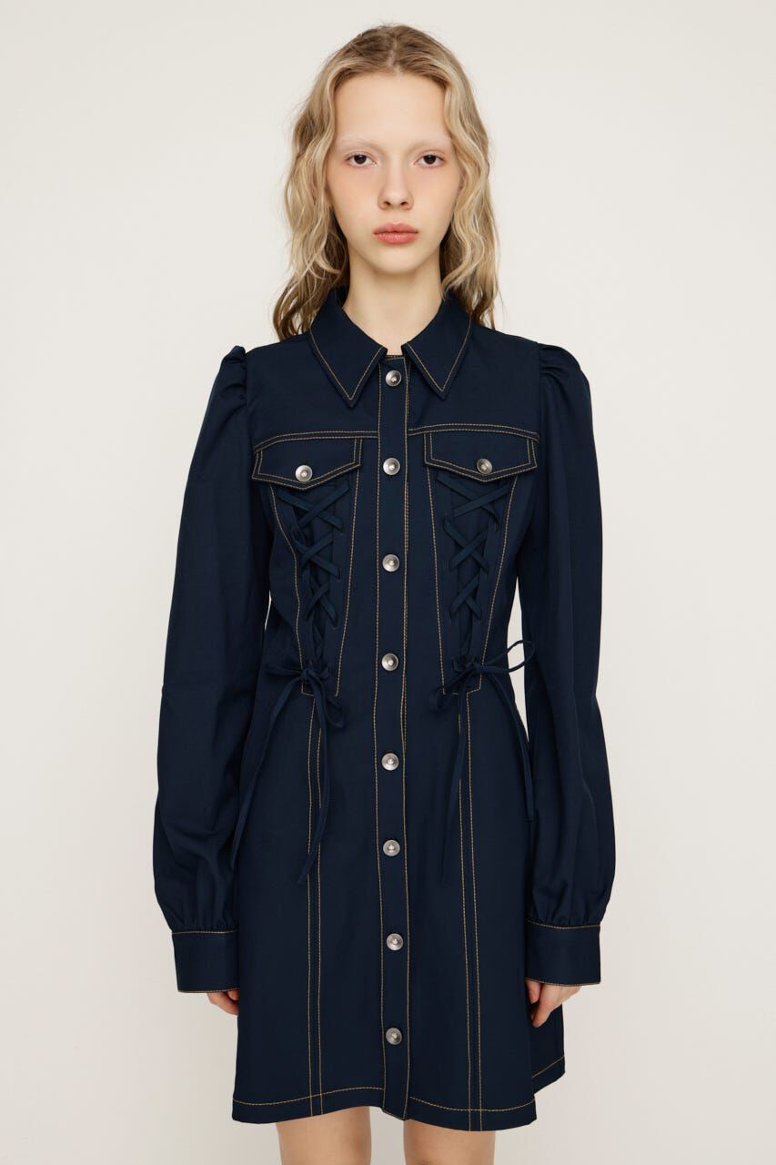 SLY「LACE UP FRONT BUTTON ショートワンピース」|ワンピース|