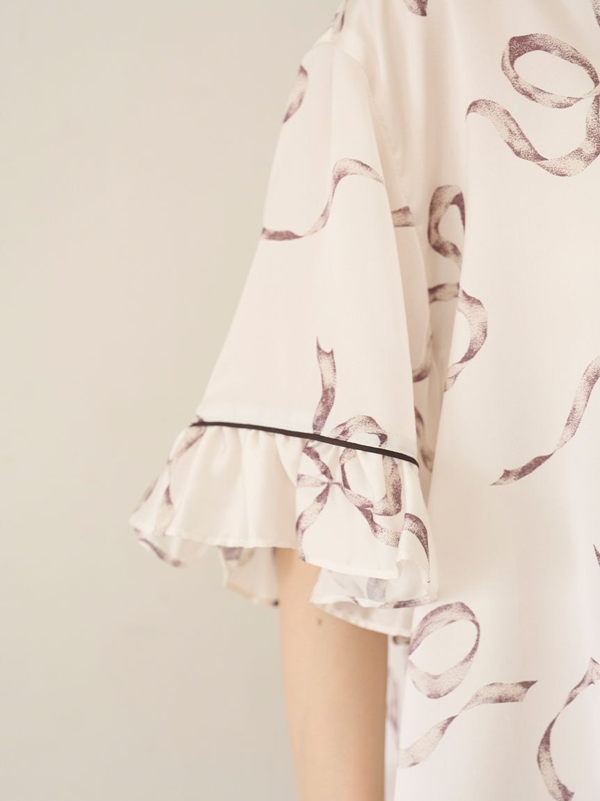 SNIDEL HOME「【Luxshine】【接触冷感】フリルリボン開襟シャツ」|ルームウェア|