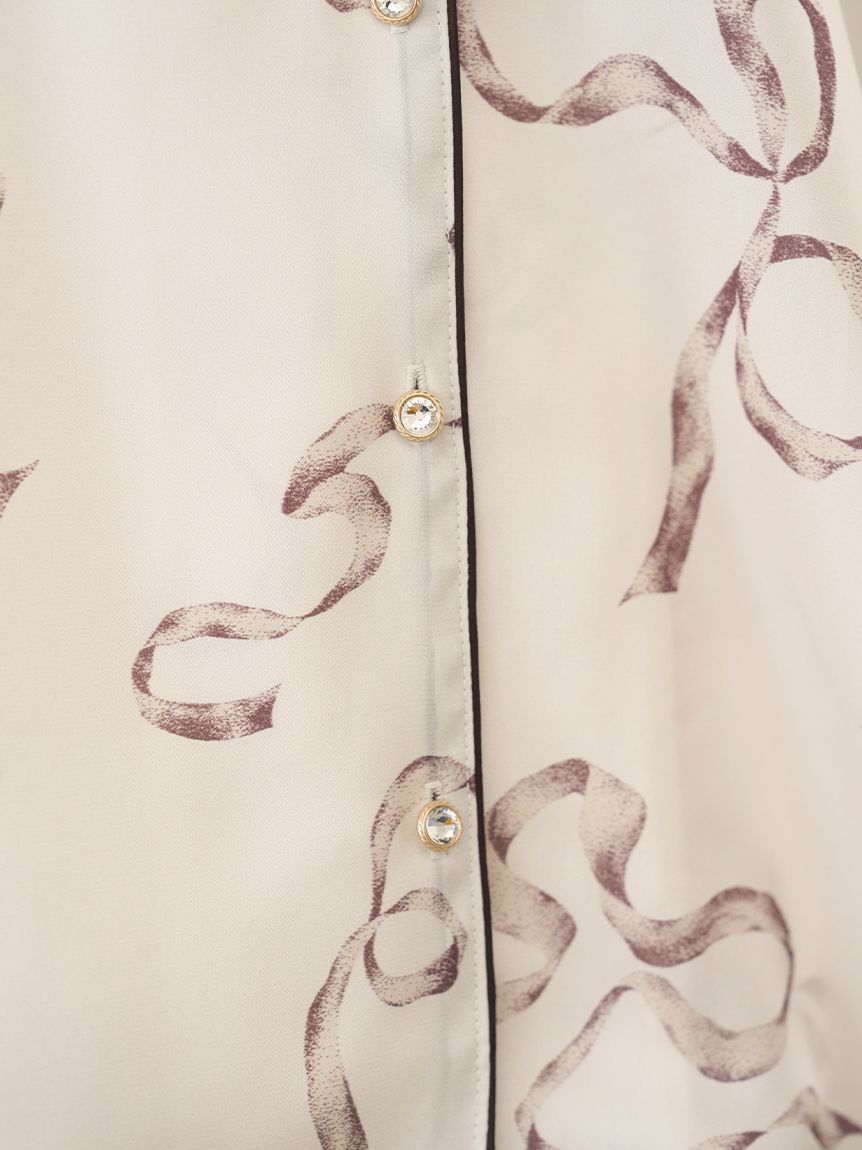 SNIDEL HOME「【Luxshine】【接触冷感】フリルリボン開襟シャツ」|ルームウェア|