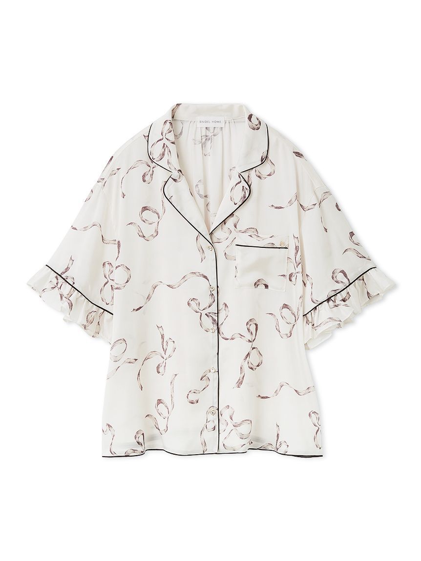 SNIDEL HOME「【Luxshine】【接触冷感】フリルリボン開襟シャツ」|ルームウェア|