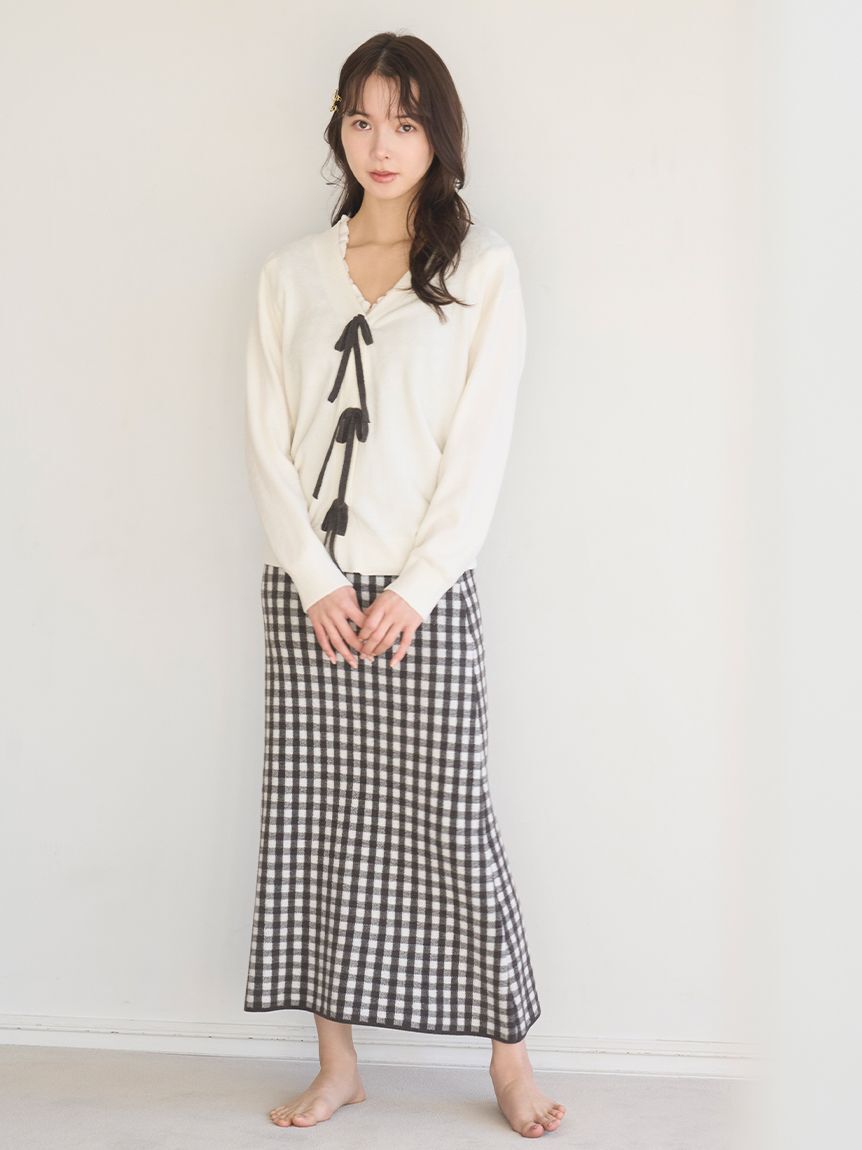 SNIDEL HOME「ギンガムフリルニットワンピース」|ルームウェア|