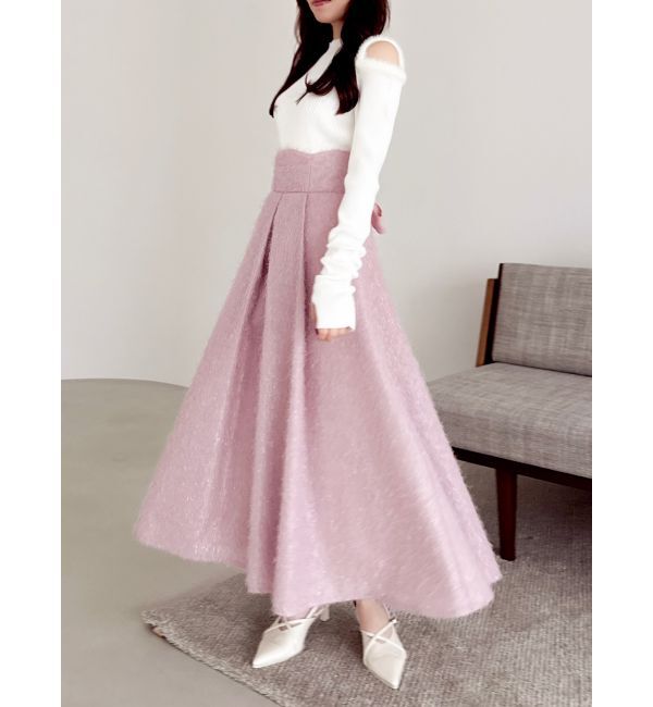 dazzlin「フサフサジャカードフレアスカート」|スカート|ピンク