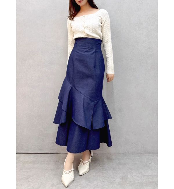 dazzlin「【再生産/新色追加】バックレースアップアシメマーメイドスカート」|スカート|インディゴ