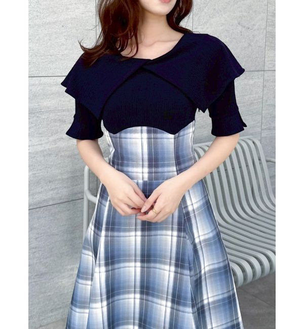 dazzlin「ビッグカラーチェックコルセットワンピース」|ワンピース|ネイビー