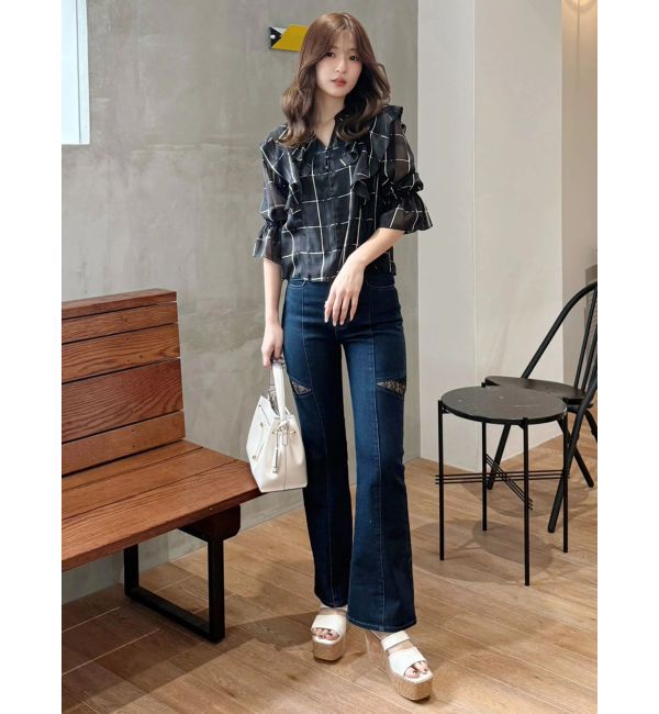 MERCURYDUO「レーストリミングカットアウトデニムパンツ」|デニム|