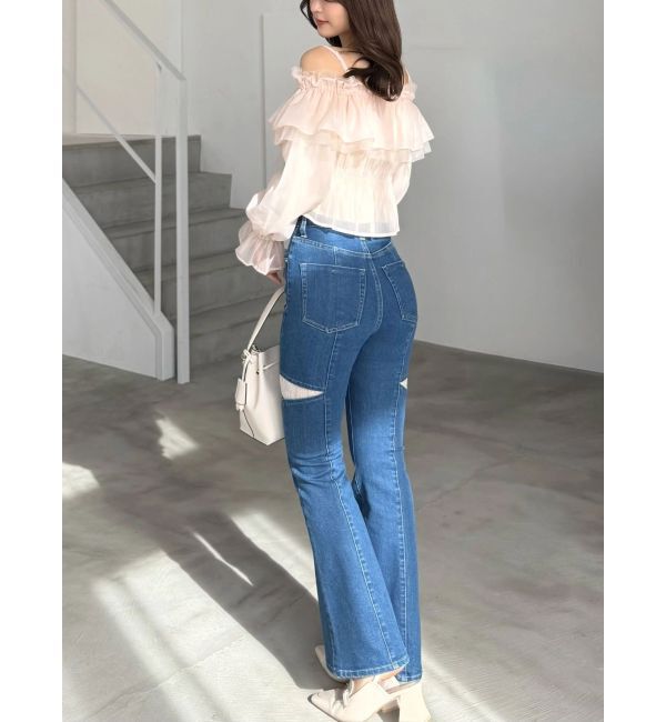 MERCURYDUO「レーストリミングカットアウトデニムパンツ」|デニム|