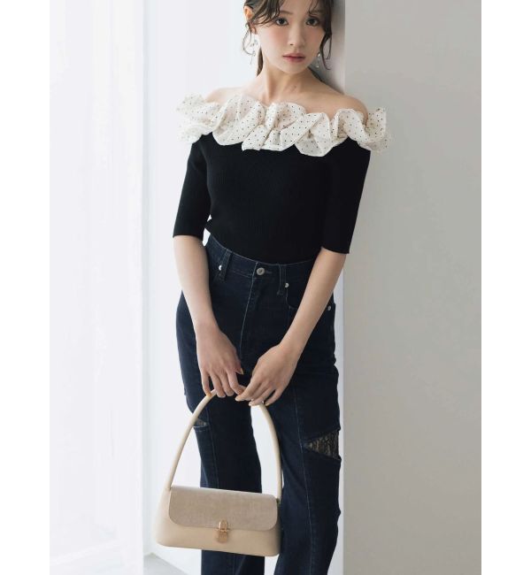 MERCURYDUO「レーストリミングカットアウトデニムパンツ」|デニム|インディゴ