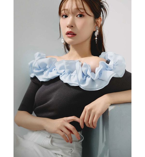 MERCURYDUO「2WAY異素材ランダムラッフルニット」|ニット・セーター|