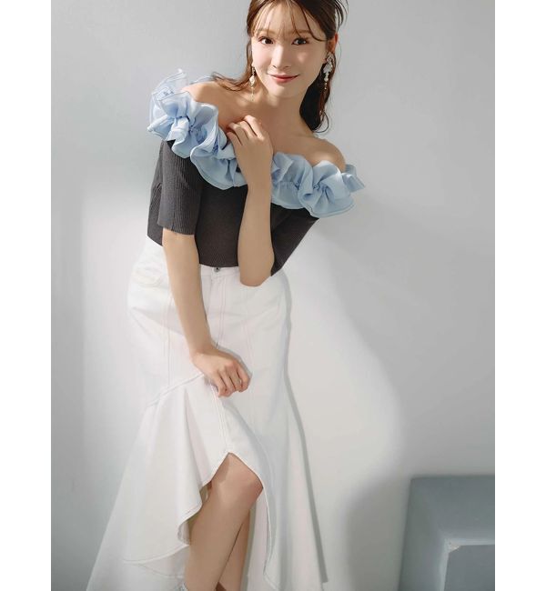 MERCURYDUO「2WAY異素材ランダムラッフルニット」|ニット・セーター|