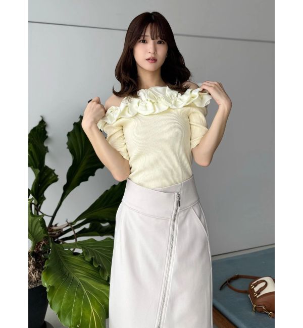 MERCURYDUO「2WAY異素材ランダムラッフルニット」|ニット・セーター|