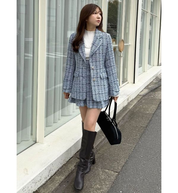 MERCURYDUO「【セットアップ着用可】フィットアンドフレアツイードジャケット」|テーラードジャケット|