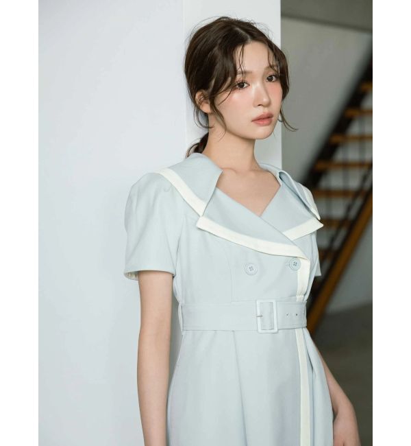 MERCURYDUO「バイカラーハーフスリーブトレンチフレアワンピース」|ワンピース|