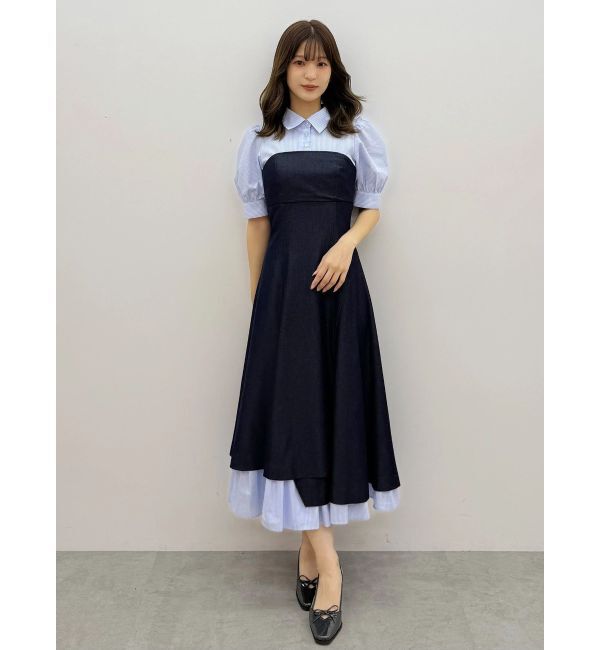 MERCURYDUO「シャツドッキングベアワンピース」|ワンピース|