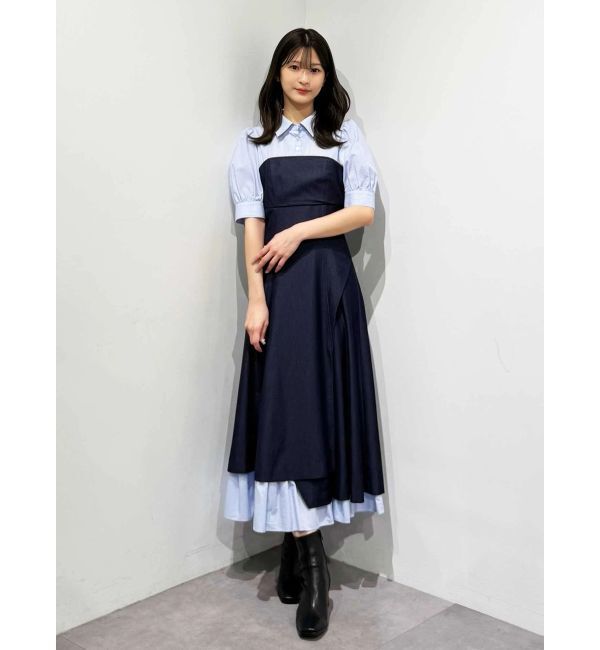 MERCURYDUO「シャツドッキングベアワンピース」|ワンピース|