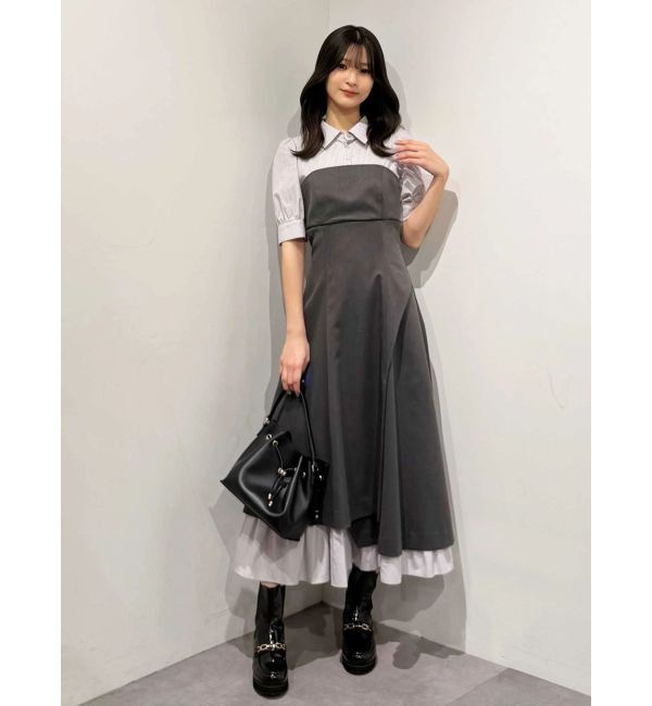 MERCURYDUO「シャツドッキングベアワンピース」|ワンピース|