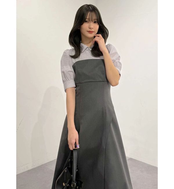 MERCURYDUO「シャツドッキングベアワンピース」|ワンピース|