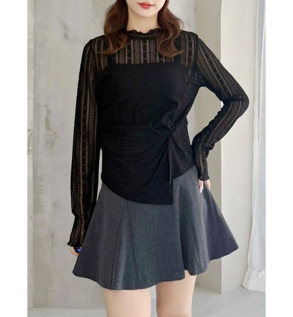 MERCURYDUO「カットレースアシメトップス」|Tシャツ・カットソー|ブラック