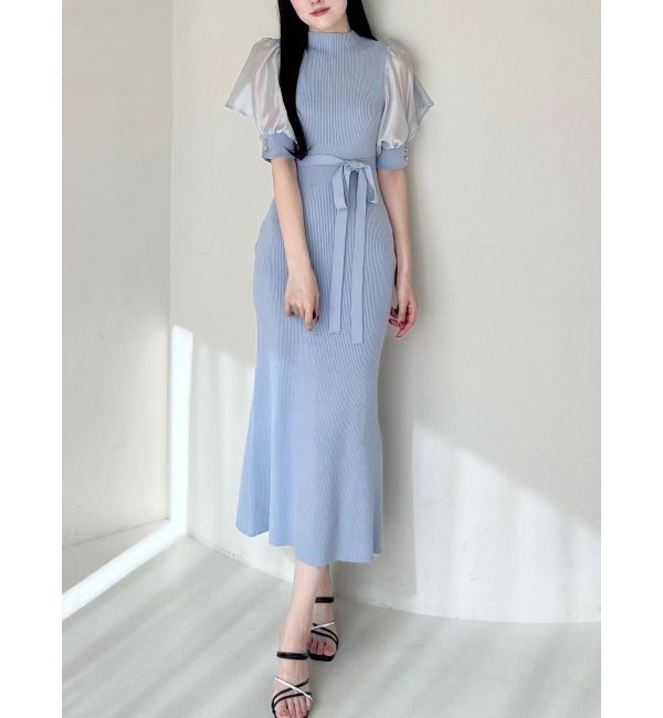 MERCURYDUO「異素材スリーブリブマーメイドワンピース」|ワンピース|