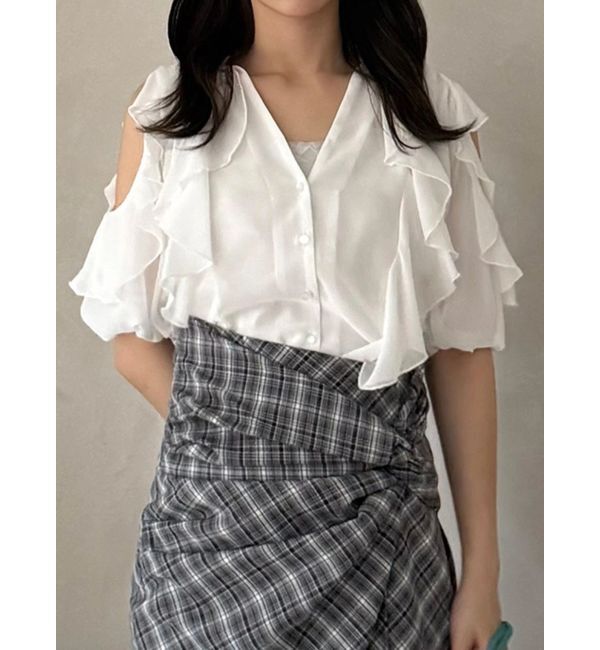 MERCURYDUO「ラッフルオープンショルダーブラウス」|シャツ・ブラウス|