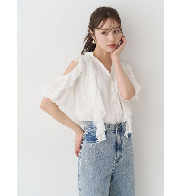 MERCURYDUO「ラッフルオープンショルダーブラウス」|シャツ・ブラウス|
