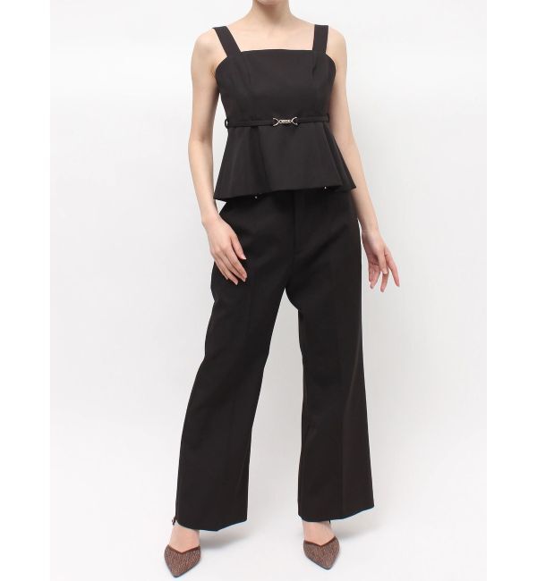 MERCURYDUO「ペプラムビスチェパンツセットアップ」|オールインワン|ブラック