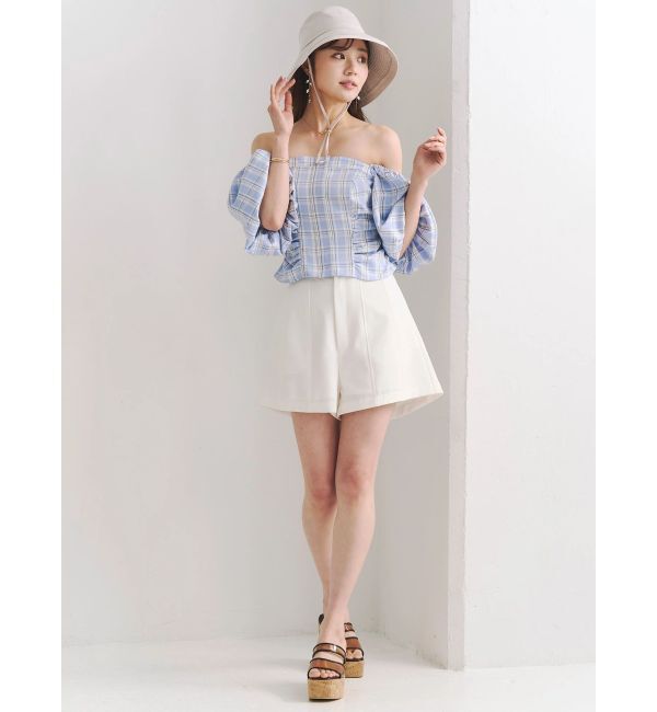 MERCURYDUO「2WAYチェックオフショルベアブラウス」|シャツ・ブラウス|