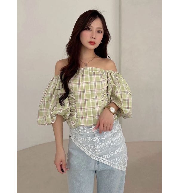 MERCURYDUO「2WAYチェックオフショルベアブラウス」|シャツ・ブラウス|