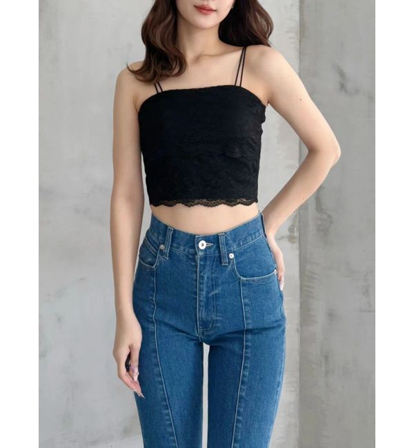 MERCURYDUO「【MERCURYDUO&times;AMPHI】カップ付きレースベアトップ」|Tシャツ・カットソー|ブラック