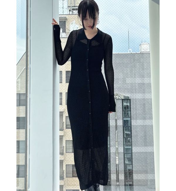 LAGUNAMOON「オープンワークパターンカラーニットワンピース」|ワンピース|