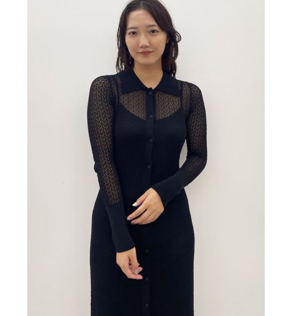 LAGUNAMOON「オープンワークパターンカラーニットワンピース」|ワンピース|ブラック