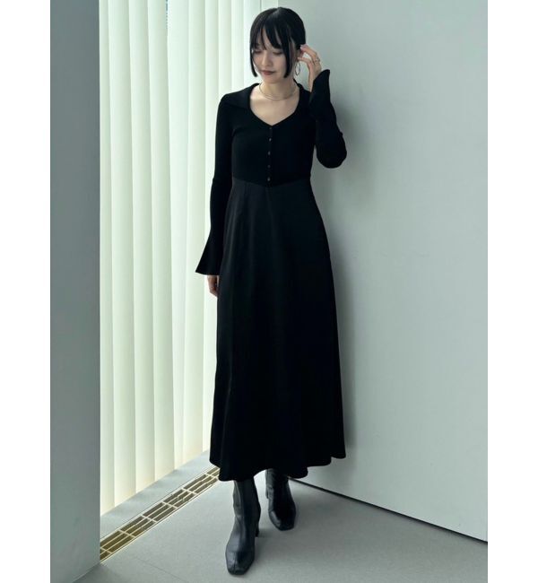 LAGUNAMOON「カラーニットドッキングナローワンピース」|ワンピース|ブラック