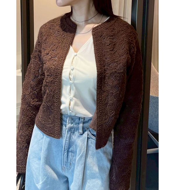 LAGUNAMOON「【WEB限定カラーあり】コードエンブロイダリーニットカーデ」|カーディガン|ブラウン