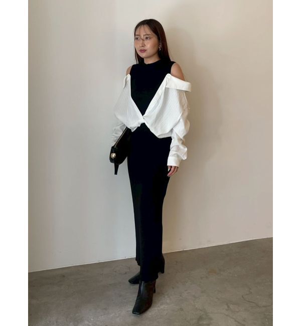 LAGUNAMOON「シャツドッキングリブニットワンピース」|ワンピース|ブラック