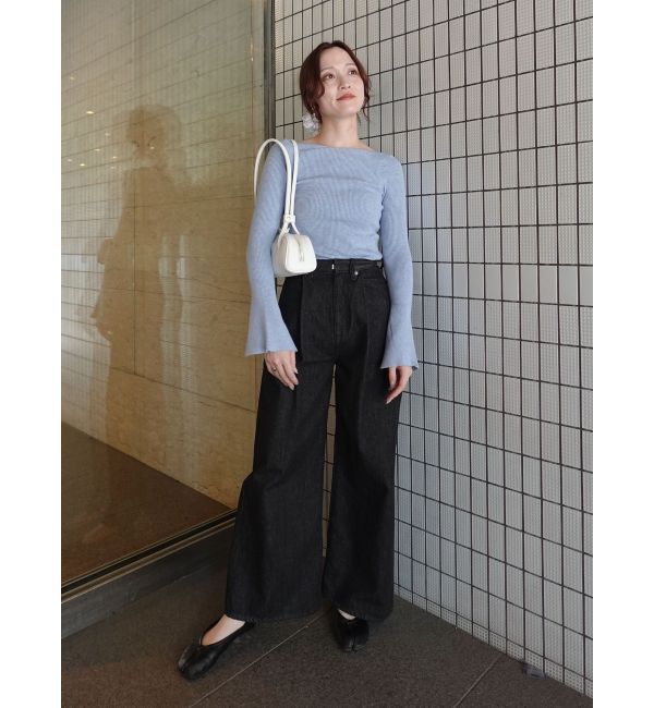 LAGUNAMOON「アシンメトリードレープフレアスリーブニット」|ニット・セーター|