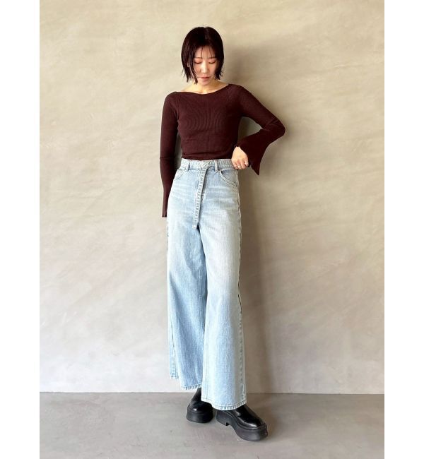 LAGUNAMOON「アシンメトリードレープフレアスリーブニット」|ニット・セーター|