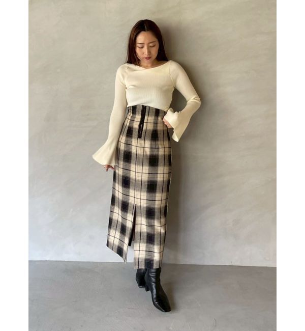 LAGUNAMOON「アシンメトリードレープフレアスリーブニット」|ニット・セーター|