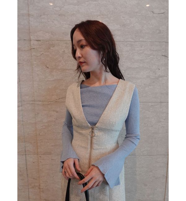 LAGUNAMOON「アシンメトリードレープフレアスリーブニット」|ニット・セーター|