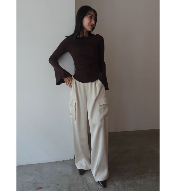 LAGUNAMOON「アシンメトリードレープフレアスリーブニット」|ニット・セーター|