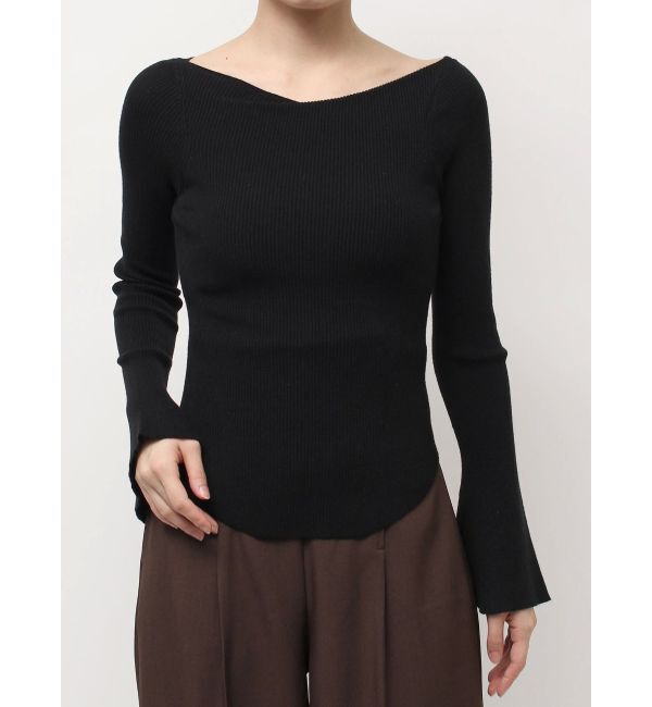 LAGUNAMOON「アシンメトリードレープフレアスリーブニット」|ニット・セーター|