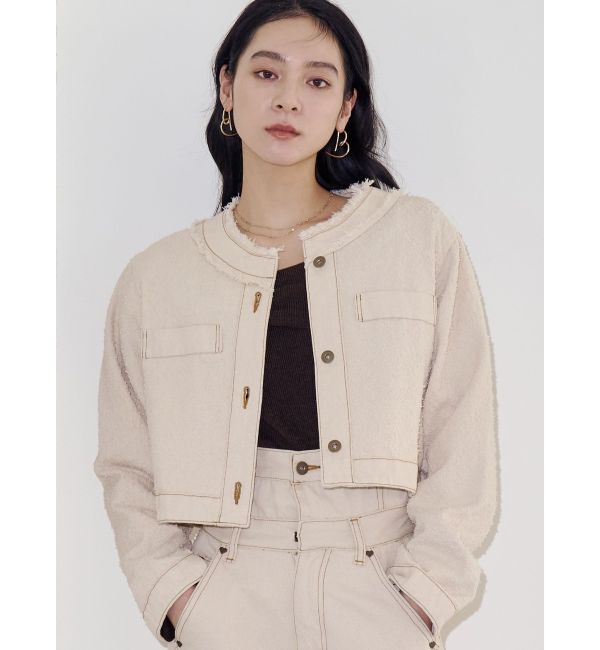 LAGUNAMOON「ツイードライクノーカラーデニムジャケット」|デニムジャケット|