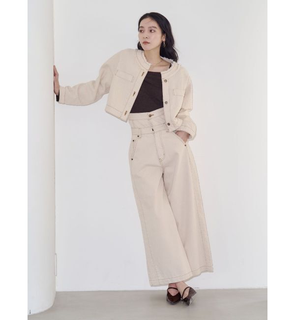 LAGUNAMOON「ツイードライクノーカラーデニムジャケット」|デニムジャケット|