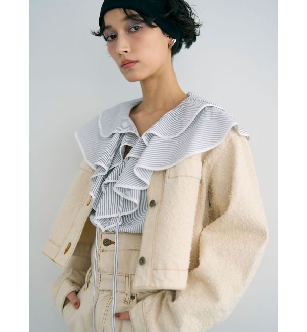 LAGUNAMOON「ツイードライクノーカラーデニムジャケット」|デニムジャケット|