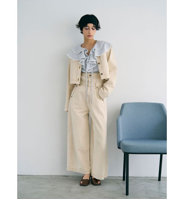 LAGUNAMOON「ツイードライクノーカラーデニムジャケット」|デニムジャケット|