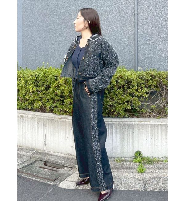 LAGUNAMOON「ツイードライクノーカラーデニムジャケット」|デニムジャケット|