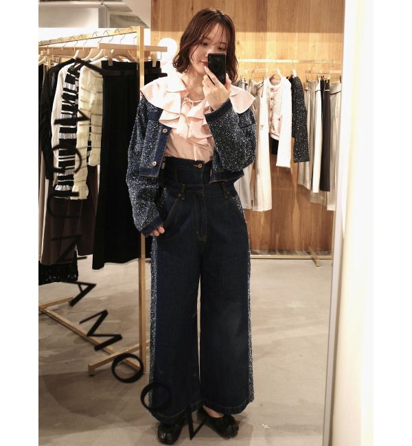 LAGUNAMOON「ツイードライクノーカラーデニムジャケット」|デニムジャケット|