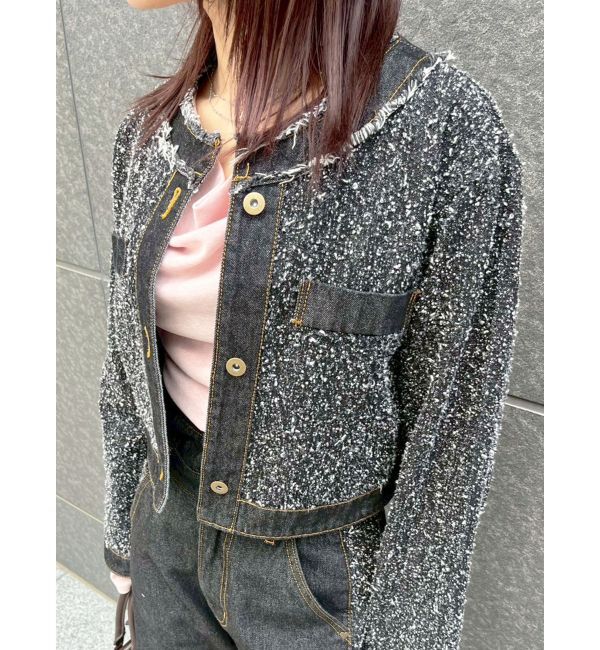LAGUNAMOON「ツイードライクノーカラーデニムジャケット」|デニムジャケット|