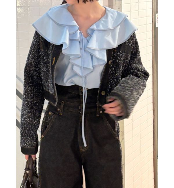 LAGUNAMOON「ツイードライクノーカラーデニムジャケット」|デニムジャケット|