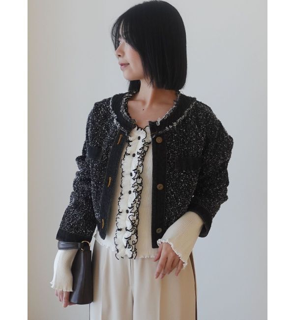 LAGUNAMOON「ツイードライクノーカラーデニムジャケット」|デニムジャケット|